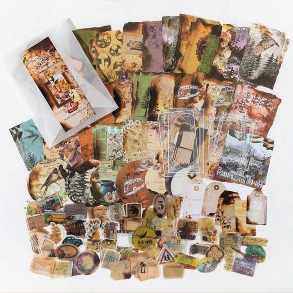 200 Piece Mottled Marks Vintage Style Scrapbook Journal Envelope Set - Picture 2 of 2
